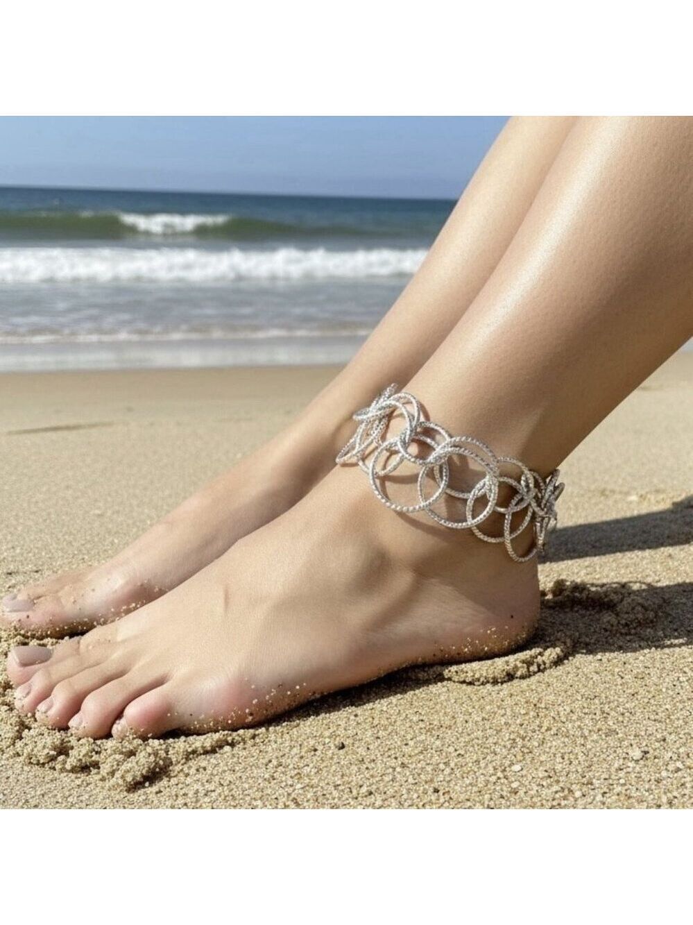 REIMAGINED Silver Stainless Steel Circle Link Bracelet Ankle Bracelet